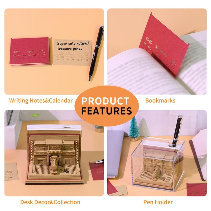 3D Memo Pad,Timepiece Calendar 2026,Hand Torn Construction Paper Sculpture Artwork,Tear-Off Calendars 2026,3D Paper Carving Art Memo Pad,Art Carving Sticky Notes for Office Home Gifts Ornaments - Image 5